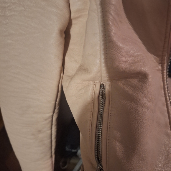 NWT AMERICAN RAG X SMALL PLEATHER VERY LIGHT PINK MOTO JACKET - Picture 4 of 9